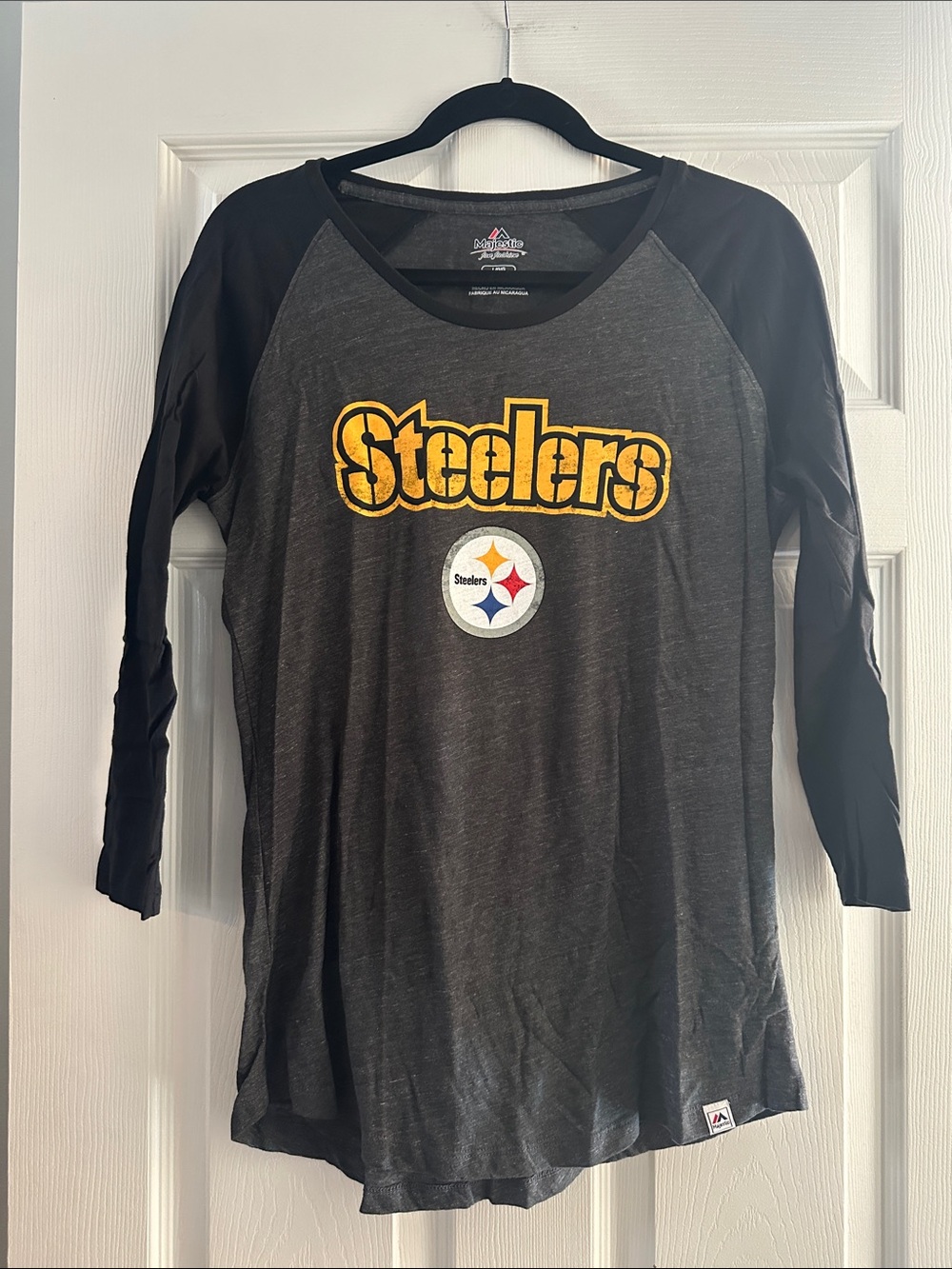 Majestic Pittsburgh Steelers Gray and Black Long Sleeve Tee